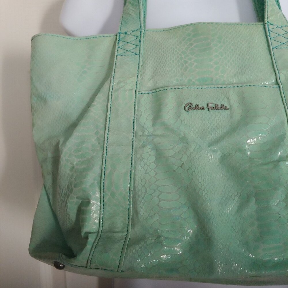 Carlos Falchi Green Shoulder Bag Soft Unstructured Design - Picture 8 of 16